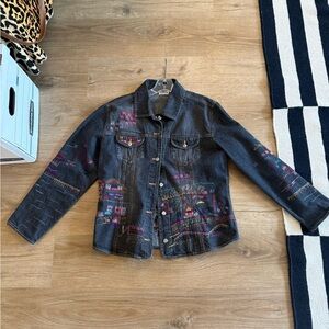 Chicos Embroidered Black Denim Jacket - Women